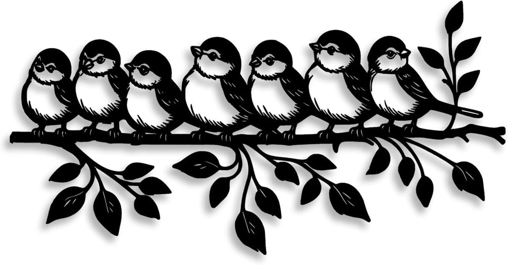 LIYOUYA Birds Flock Standing on Tree Branch Metal Wall Decor - Rustic Farmhouse Room Decor Black Wall Art Home Decor for Living Room, Bathroom, Bedroom, Dining Room, Courtyard (Black)