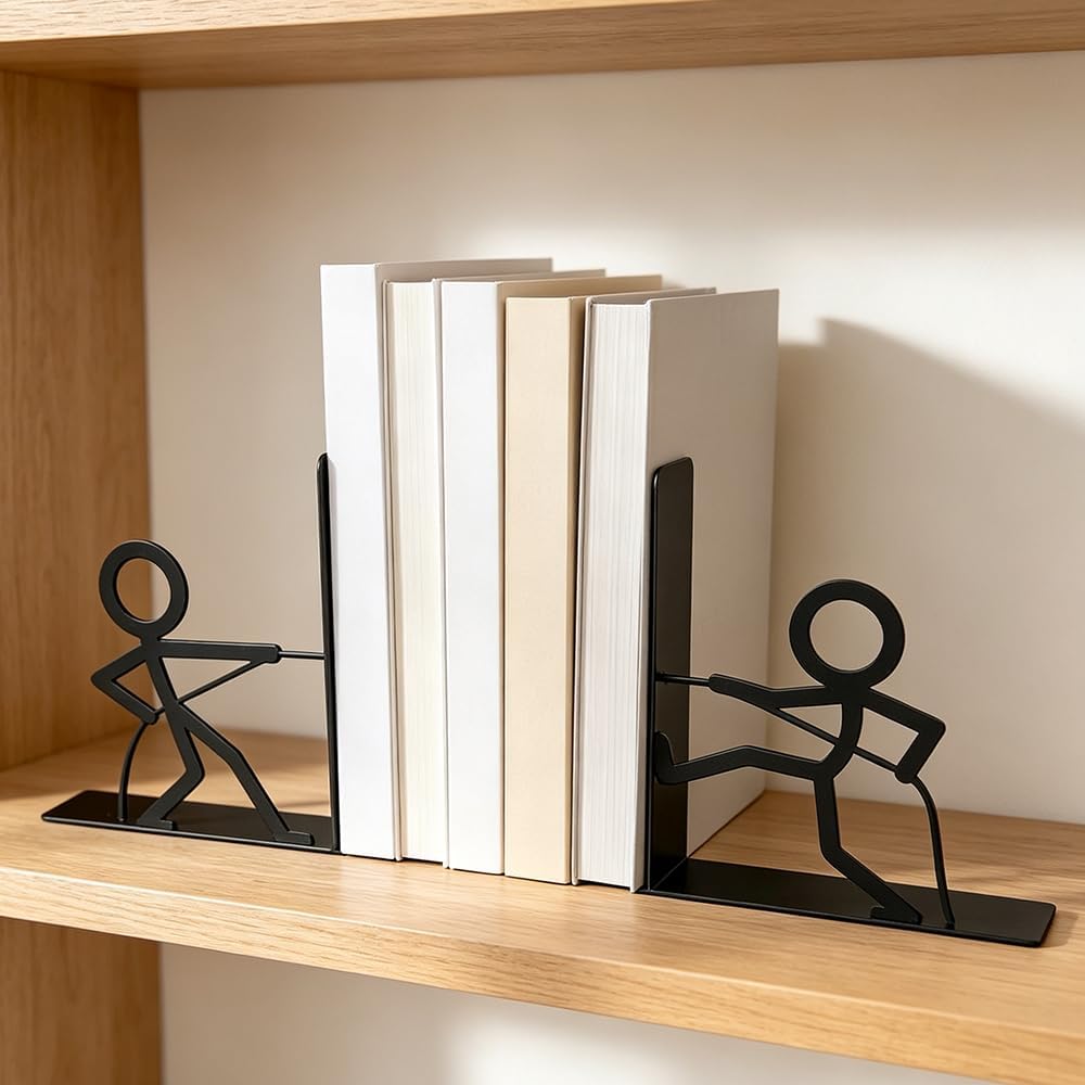 2 Pair Metal Bookends for Shelves Creative Human Figure Decorative Bookends