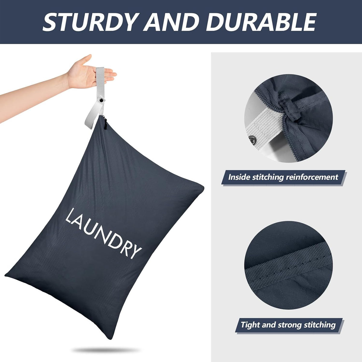 Travel Laundry Bag with Zipper, 50L Lightweight Dirty Clothes Organizer