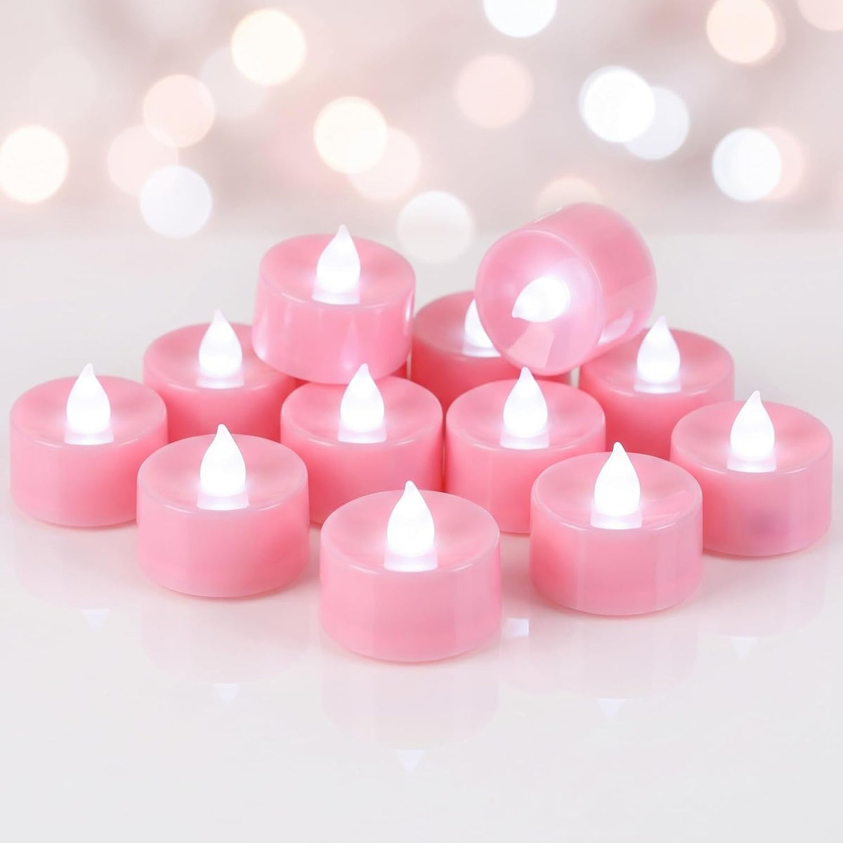 Homemory 50-Pack Pink Flameless Battery Tealight Candles, 200+ Hours