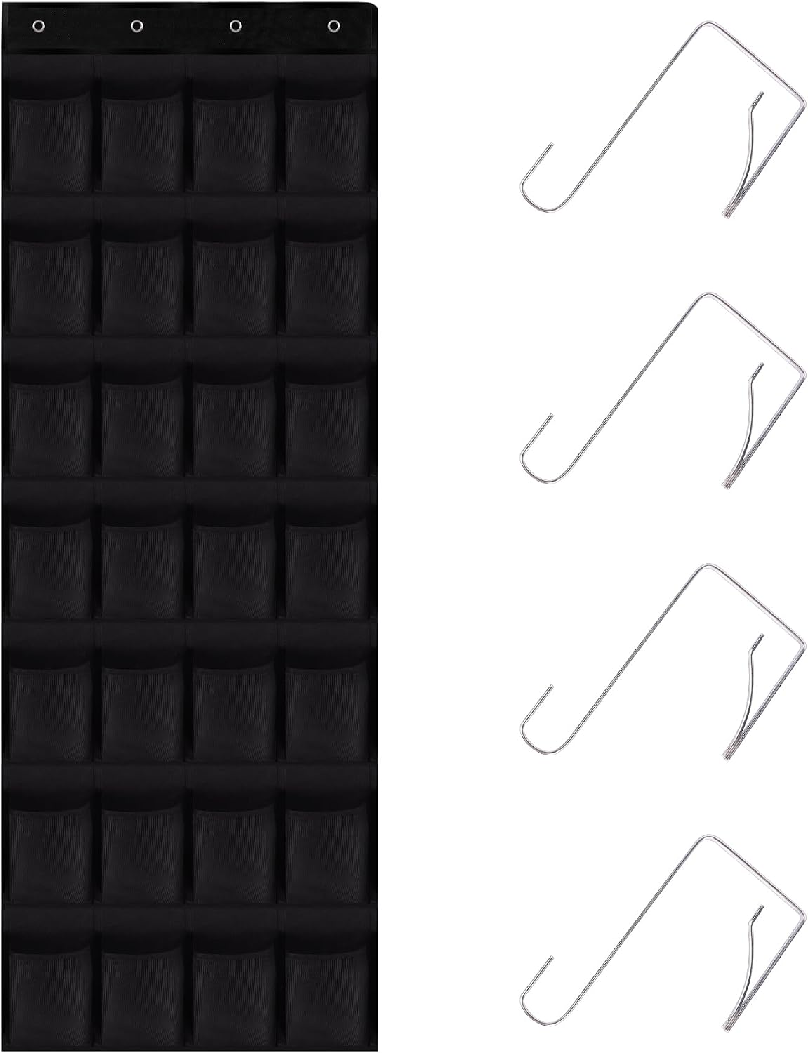 28 Mesh Pockets Hanging Over the Door Shoe Organizer （Black）