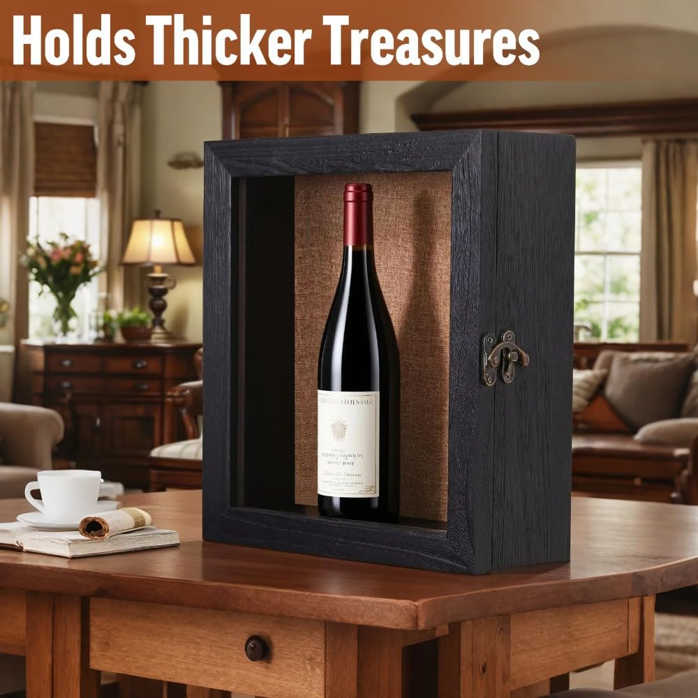 15x15 Extra Deep Large Shadow Box, 4-Inch Exterior Depth, Solid Wood, Black