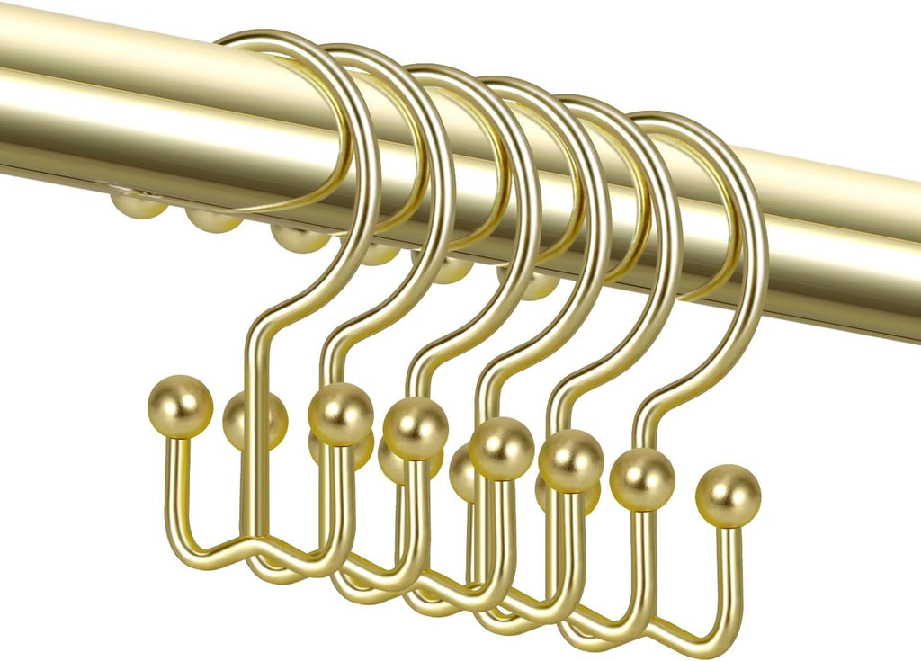 TOPROD 12 Pack Shower Curtain Hooks Rings, Double Sided Shower Hooks for Shower Curtain, Stainless Steel Shower Rings Rust Proof for Bathroom Shower Curtain Rod Curtains, Free Gliding, Gold