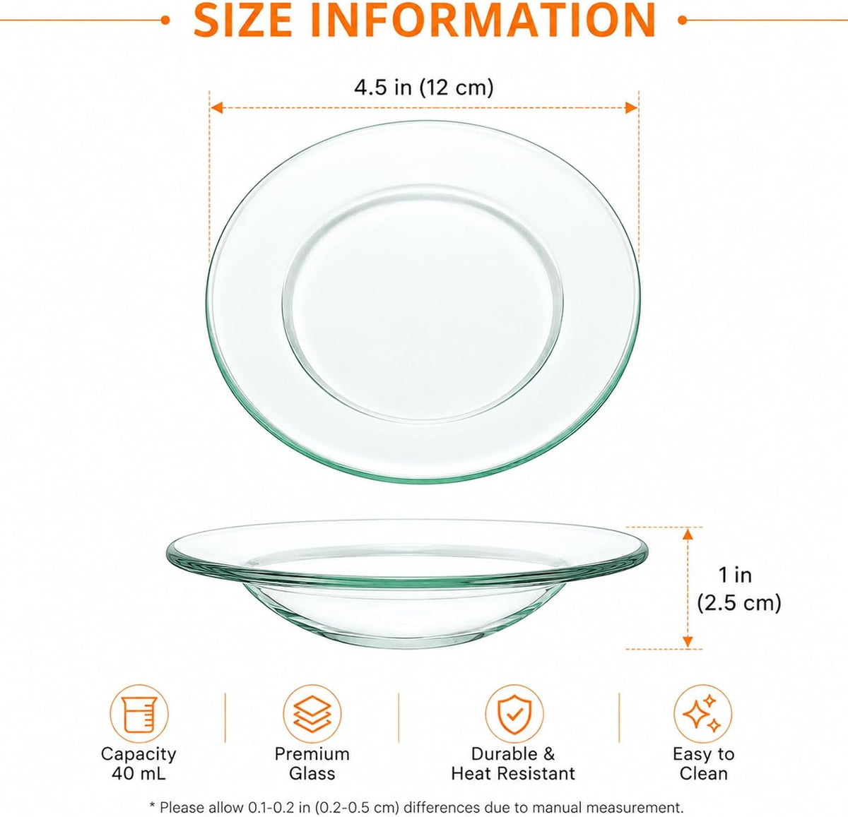 Replacement Glass Dish for Oil Burner and Wax Melt Burner, Round Glass Tray for Aromatherapy Lamp and Tart Warmer 12cm (4Pcs, 4.5")