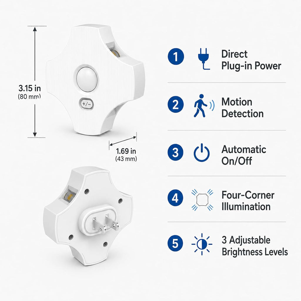 LED Motion Sensor Night Light Indoor, Night Lights Plug into Wall with Dusk to Dawn Sensor, 3000K Soft White, 30/60/100LM Adjustable Brightness, Dimmable Nightlight for Bathroom Hallway Kitchen