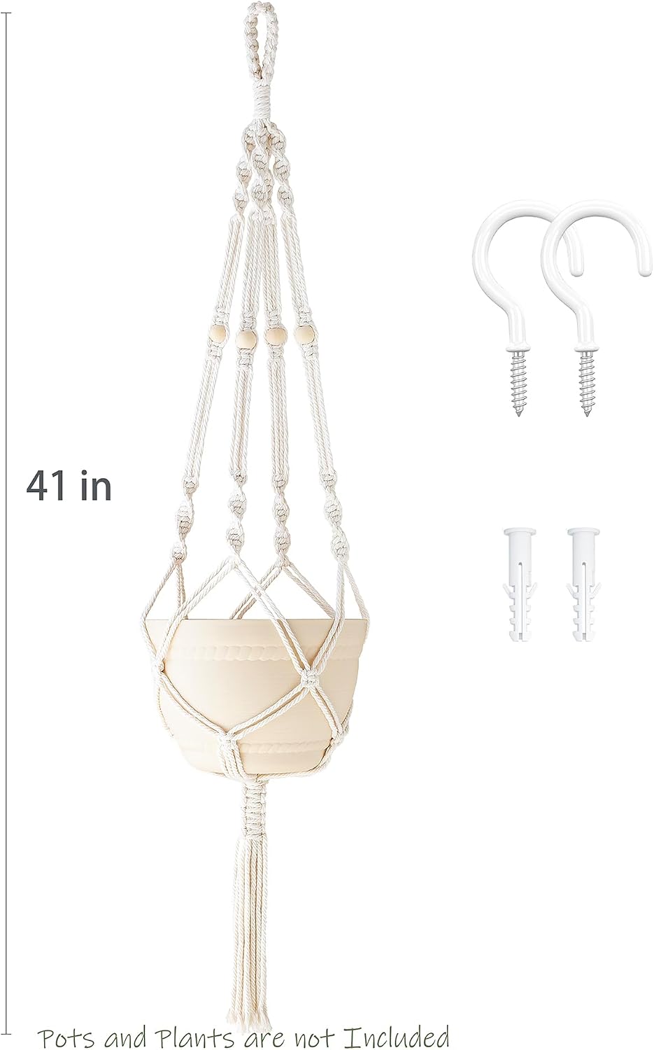41 Inch Macrame Plant Hanger Indoor Hanging Plant Holder Ivory 2Pcs