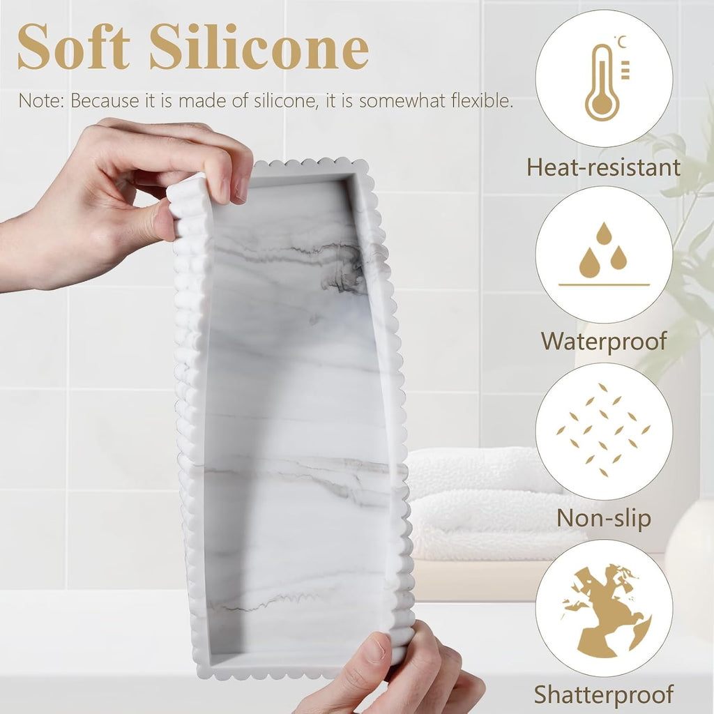 Silicone Bathroom Tray Small Vanity Tray Kitchen Counter Decor, Marble