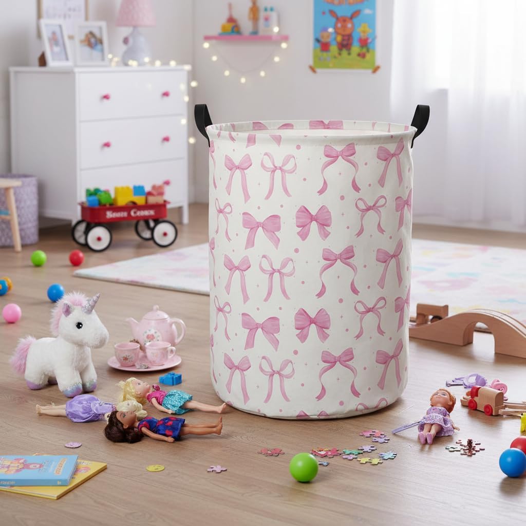 Baby Laundry Basket Baby Hamper for Nursery Girl Kids Butterfly Hamper Cute Storage Bin Organizer Butterfly Room Decor for Home(Dreamy Bowknot)