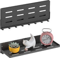 Folding Shelf with Hooks Wall Mount, Laundry Room Metal Shelves, Fold Up 90° and 8 Hooks, Foldable Storage Wall Shelf for Rv, Utility Room, Garage, Space Saving, Black（17.0", 2 Pack）
