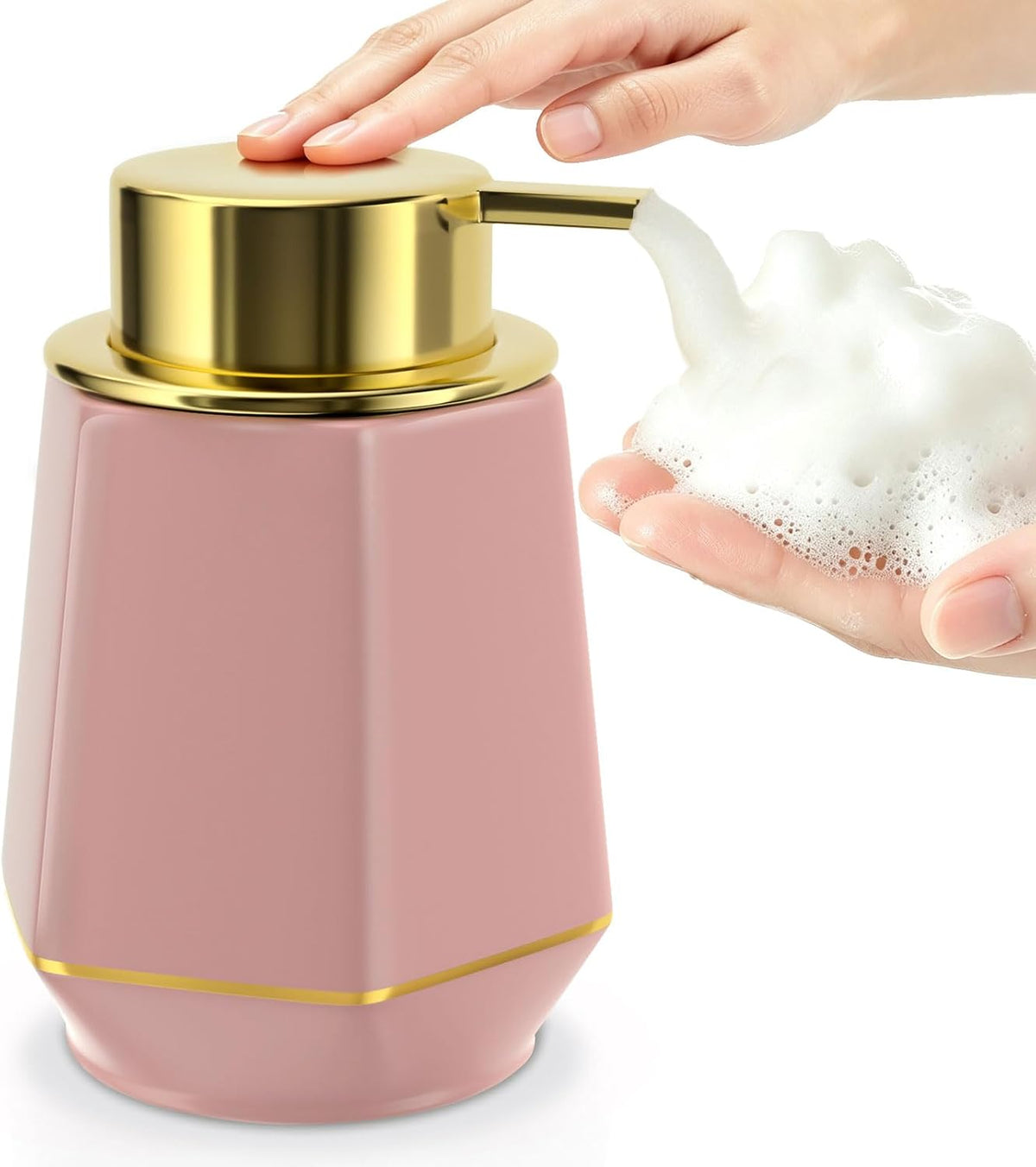 12oz Ceramic Foaming Soap Dispenser with Gold Foam Pump to Fill Hand Soap