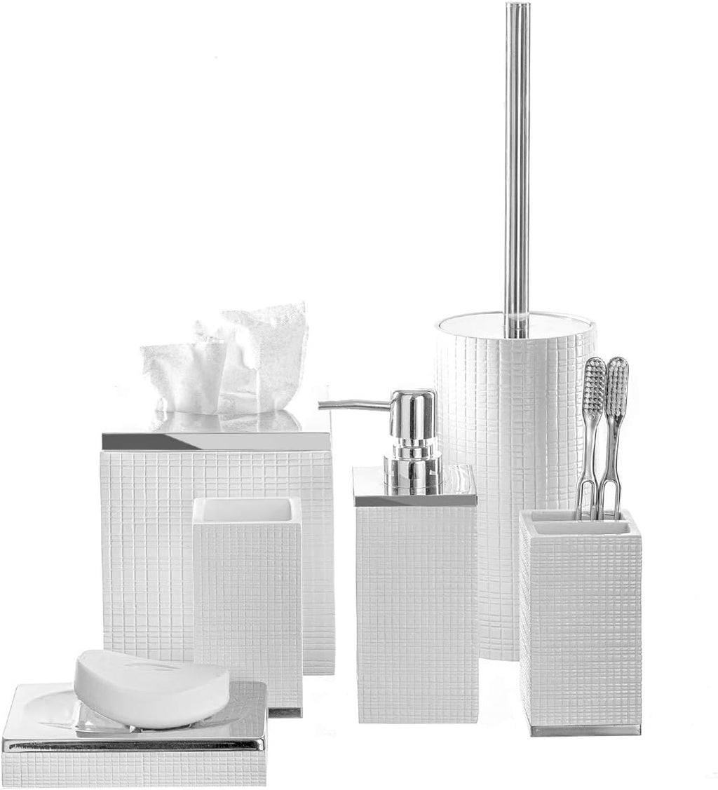 Estella White Square Resin Tissue Box Cover with Silver Top