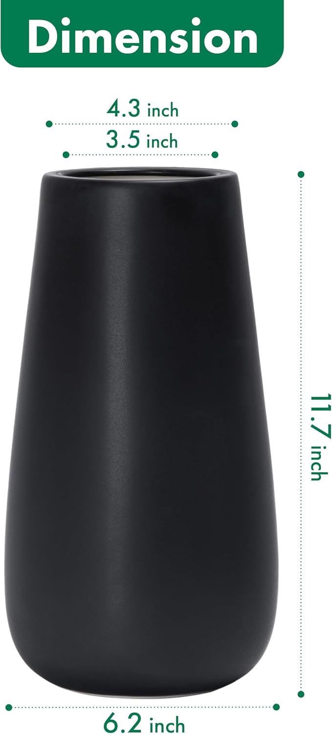 D'vine Dev 12 Inch Ebony Black Elegant Oval Ceramic Vase for Flowers, Home Décor Vase with Design Box, VS-LD-C-5