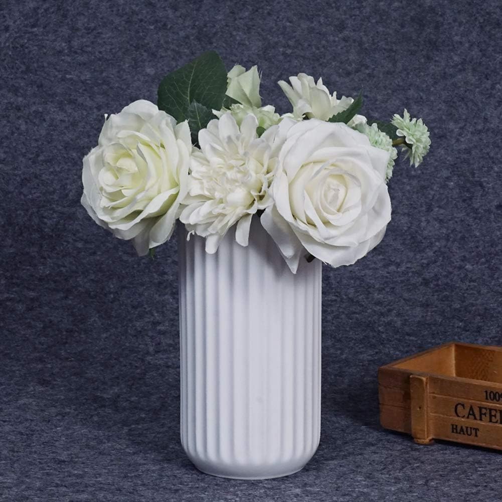 7 Inch White Ceramic Vase - Flower Vase for Table Centerpieces - Modern Home Decor - Gifts for Friends and Family, Christmas, Wedding, Baby Shower
