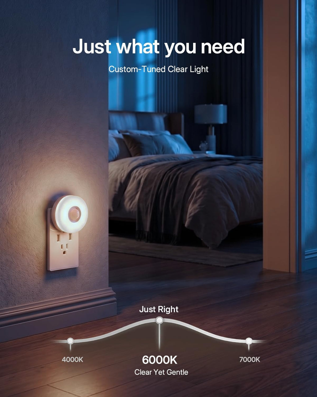YELKO Motion Sensor Night Light - Plug-in 6000K Cool White Anti-Glare LED Nightlight, Ultra Bright Cozy Soft Glow Not Dazzling for Hallway, Stairs, Garage, Bedroom, Bathroom, Garage, Kitchen, 4 Pack