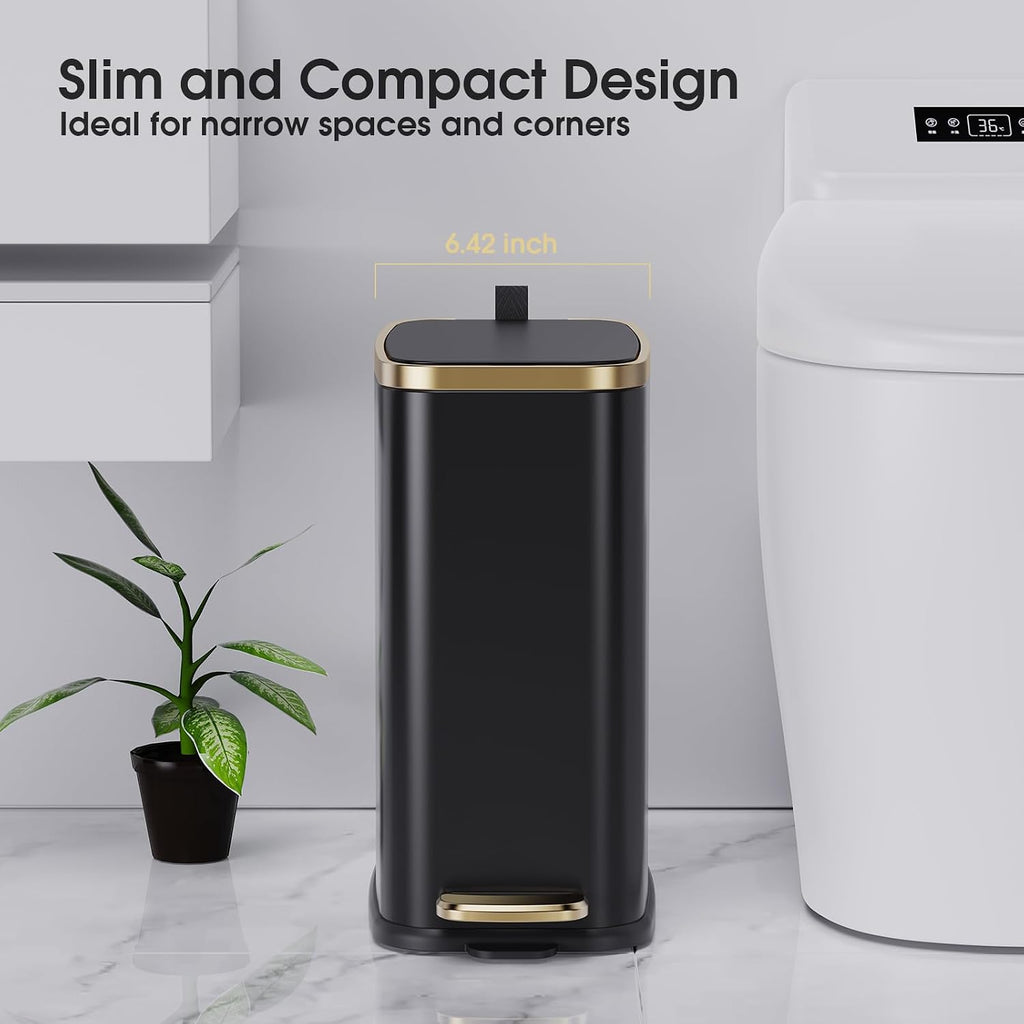 CEROELDA Small Bathroom Trash Can with Lid-5L/1.3 Gal-Soft Close Lid-Black