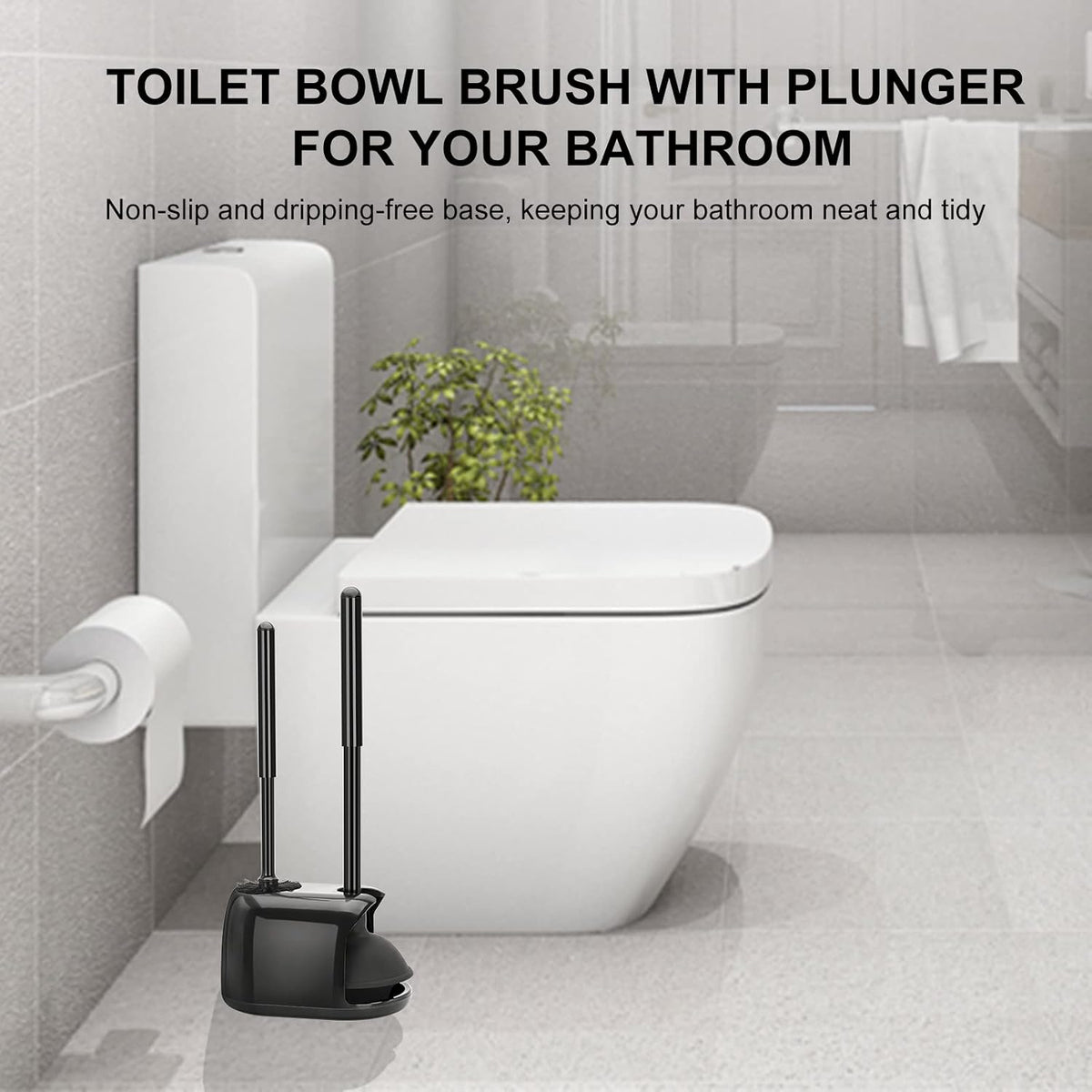 SetSail Toilet Brush and Plunger Set, Semi-Hidden Toilet Plungers, Black