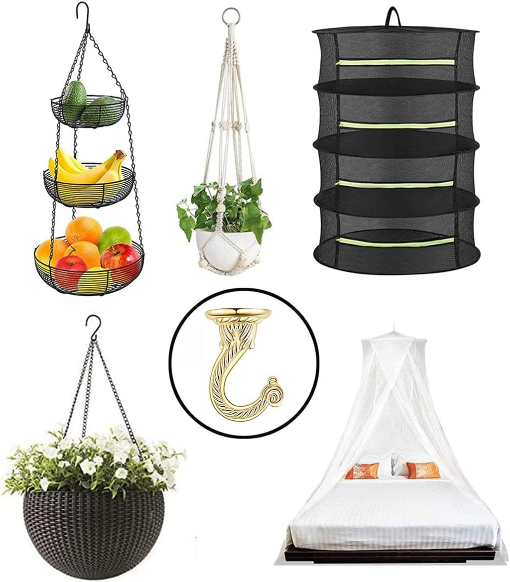 Heavy Duty Ceiling Hooks, Hanging Plants & Baskets (6, Gold)