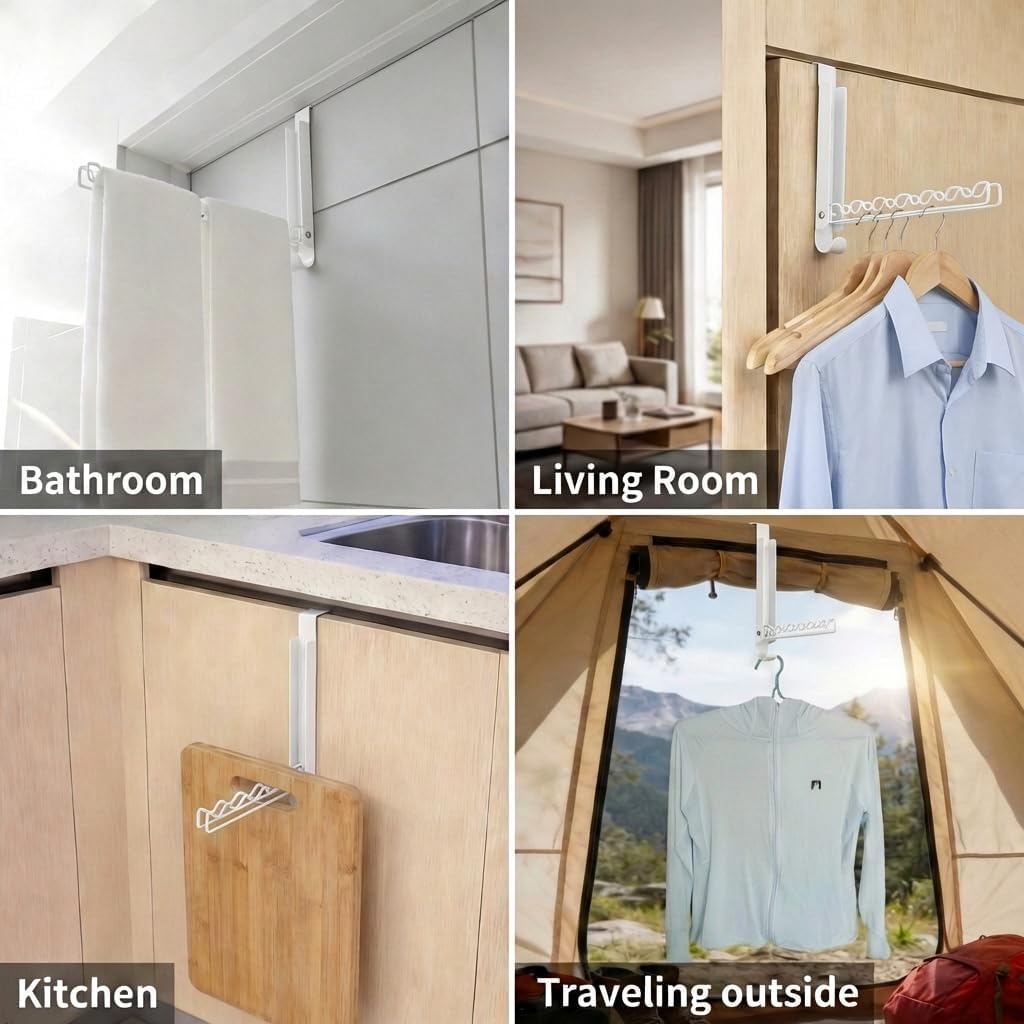1 Pack Foldable Over The Door Drying Rack, Space Saving Portable Laundry Hanging Organizer, No Drilling Multipurpose Storage for Bathroom Closet Dorm, White