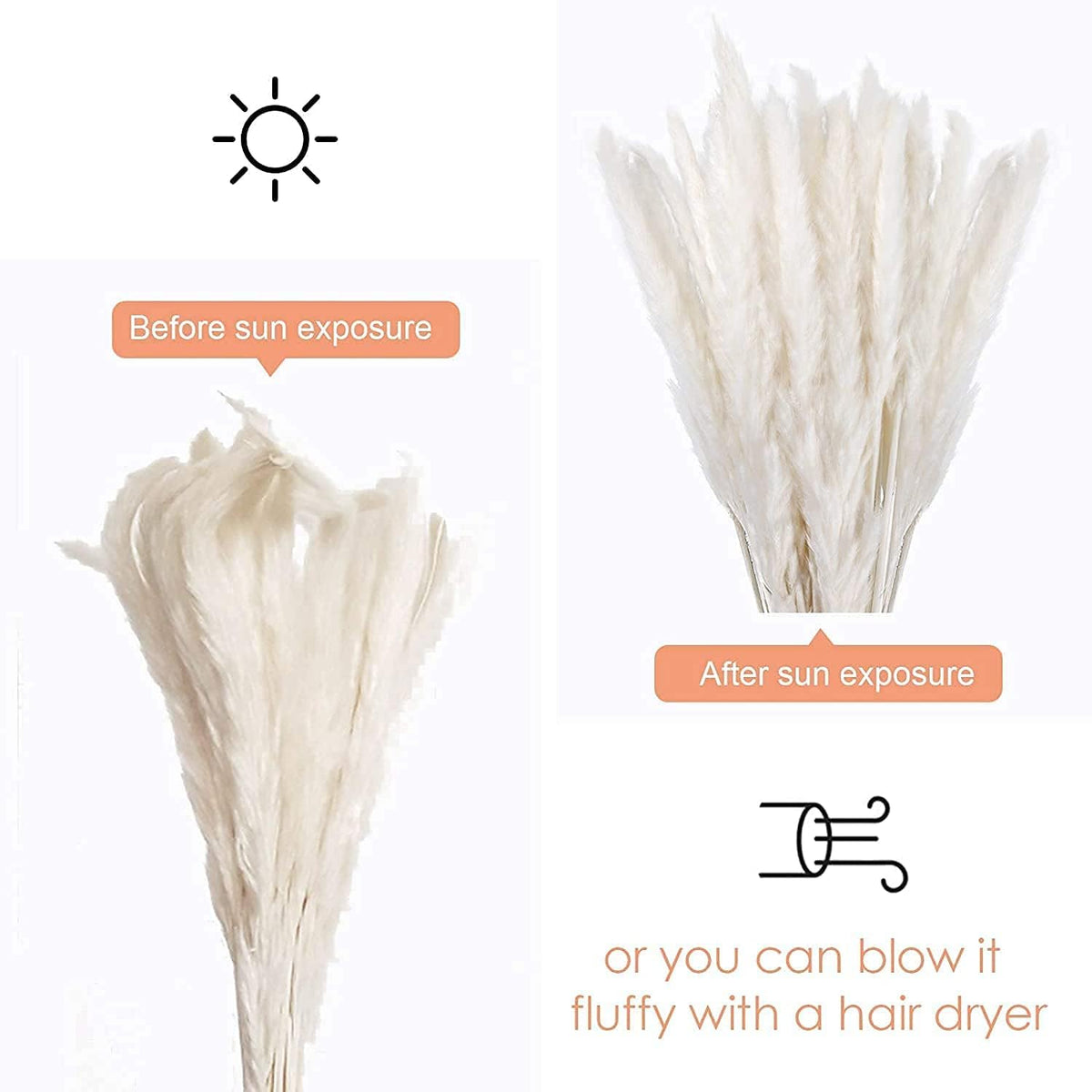 60 Pcs White Pampas Grass ,17 inch/45 cm Natural Dried Pampas Grass Branches Decor for Home Kitchen Garden Party Photographing Flower Arrangement Vase Decor（White