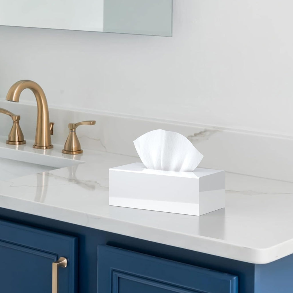 SILUT Shiny White Rectangle Acrylic Tissue Box Cover