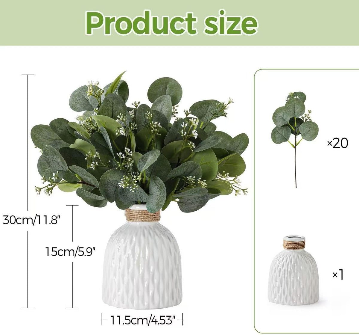 Fake Eucalyptus Plants 20 Stems in Ceramic Vase for Indoor Home Decor