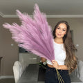 Lilac Purple Fake Artificial Faux Pampas Grass Large Bundle 3 Tall 115cm 45" Extra Fluffy Stems 18 Decorative Branches Artificial Floor Plant Vase Fillers Boho Chic White Home Living Room Decor