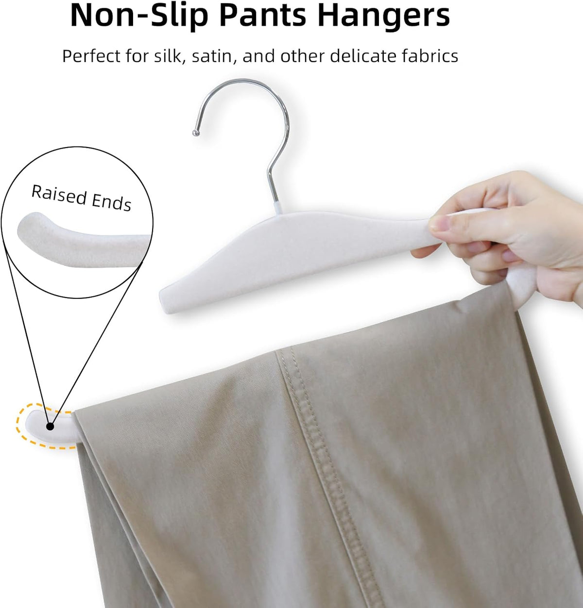 Velvet Pants Hangers, 20 Pack Non-Slip Open Ended Hangers with 360° Swivel Hook Slim Space Saving Jeans Hangers for Pants, Scarves, Ties, Towels, White