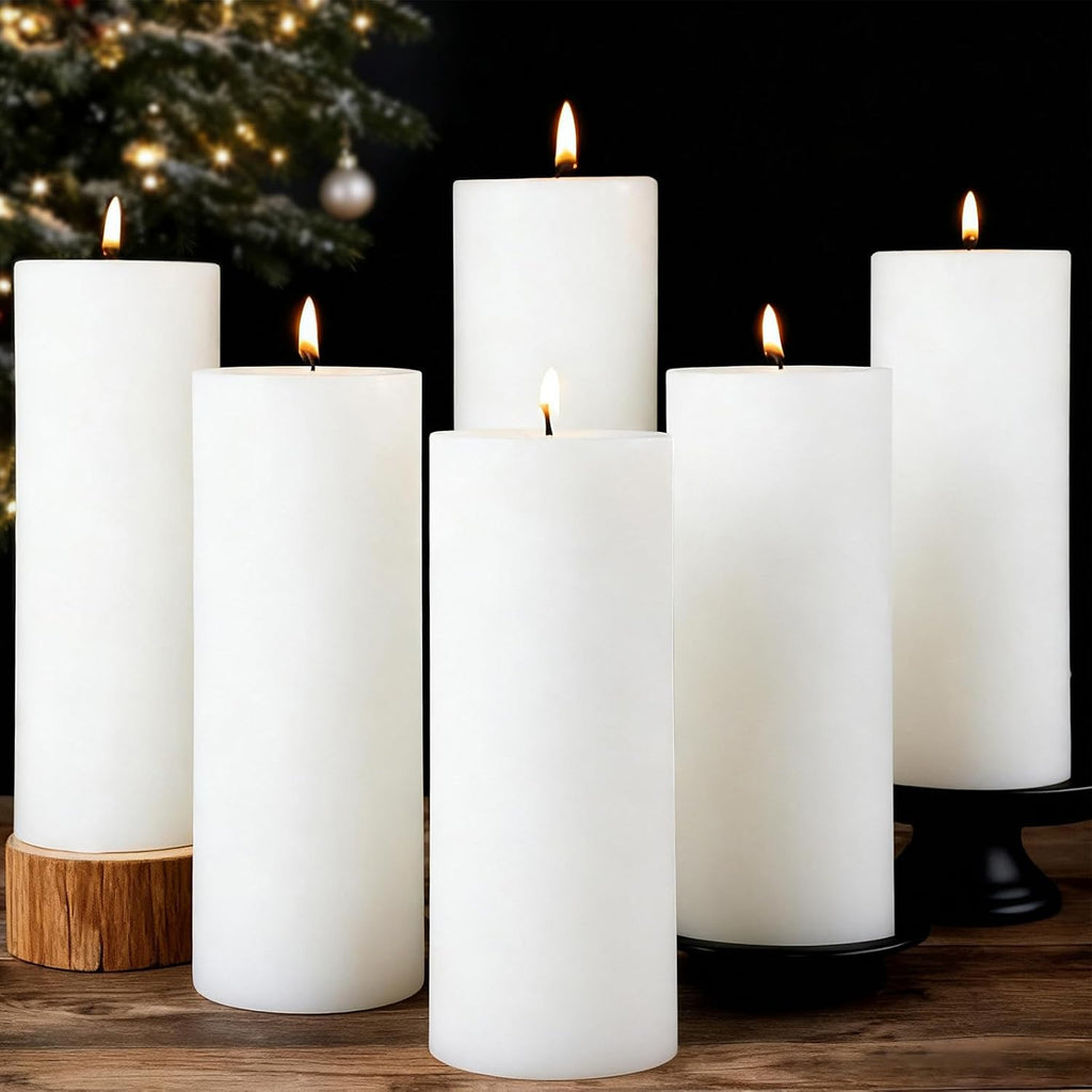 Pillar Candles White 6 Pack, 2.8x8 Inch Unscented Candle