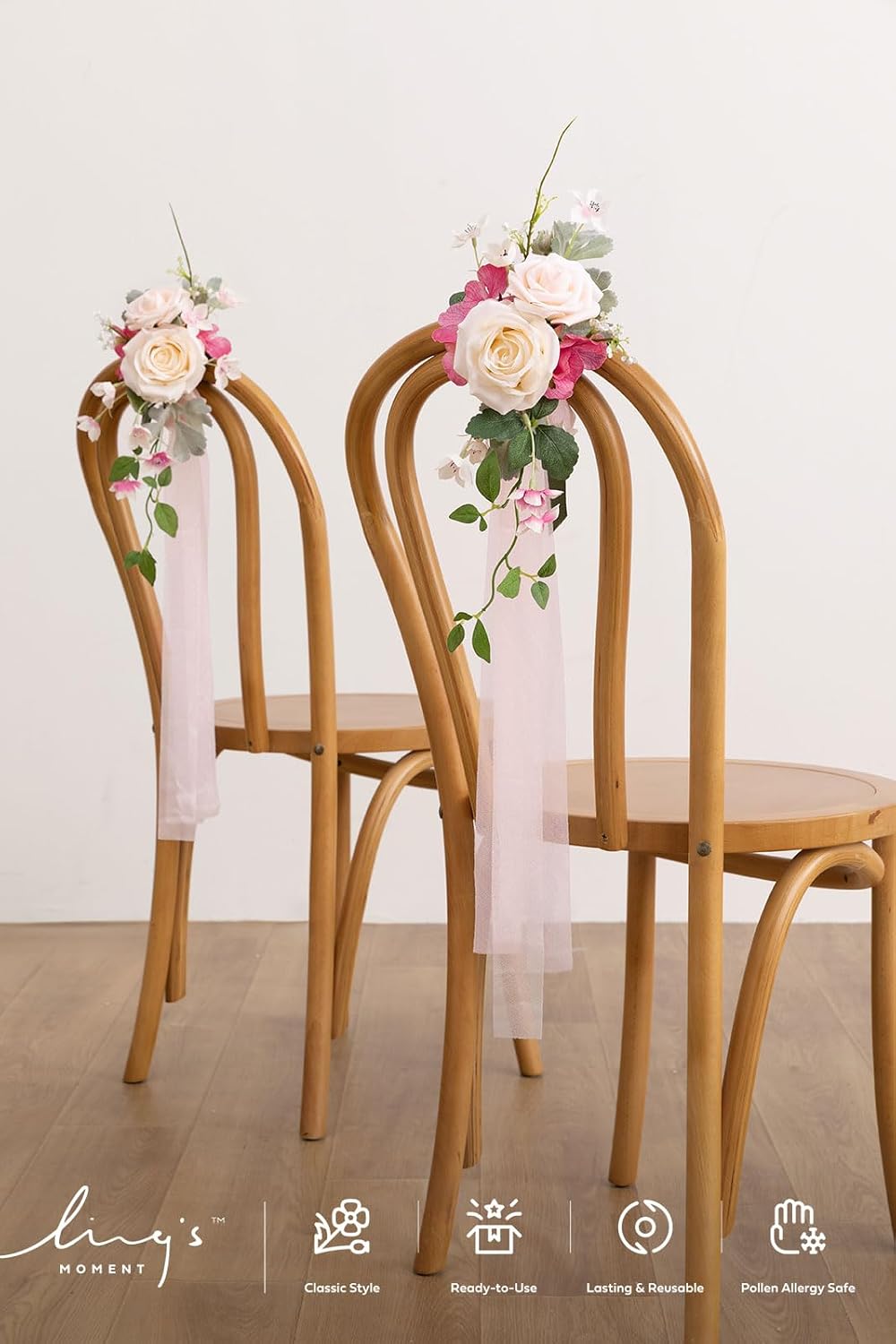 Ling's moment Pew Decorations for Weddings, Berry Pink Aisle Chair Flowers