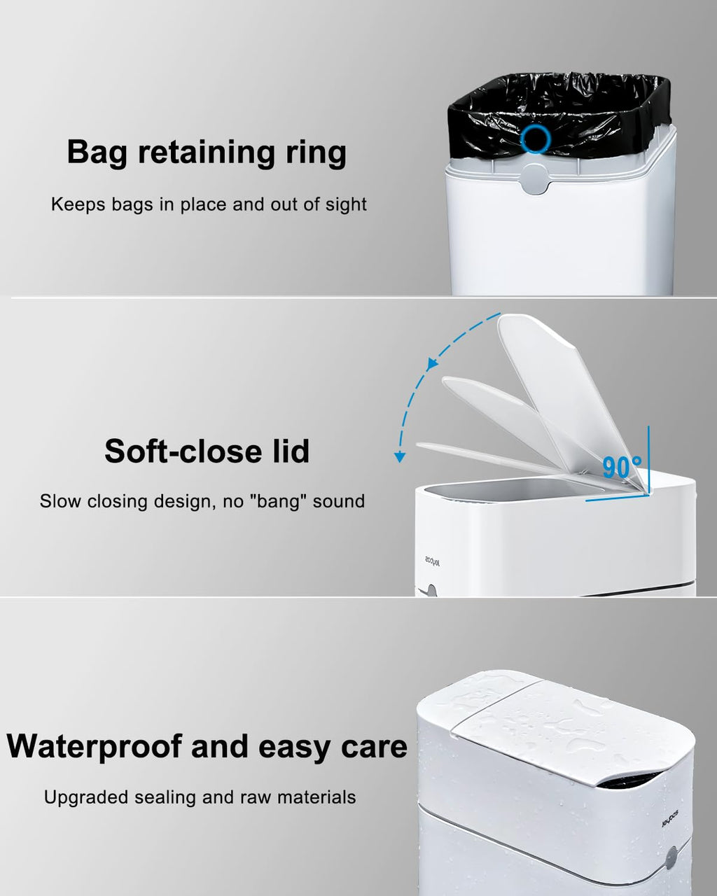 CTIME Touchless Automatic Bathroom Trash Can with Lid for Bathroom
