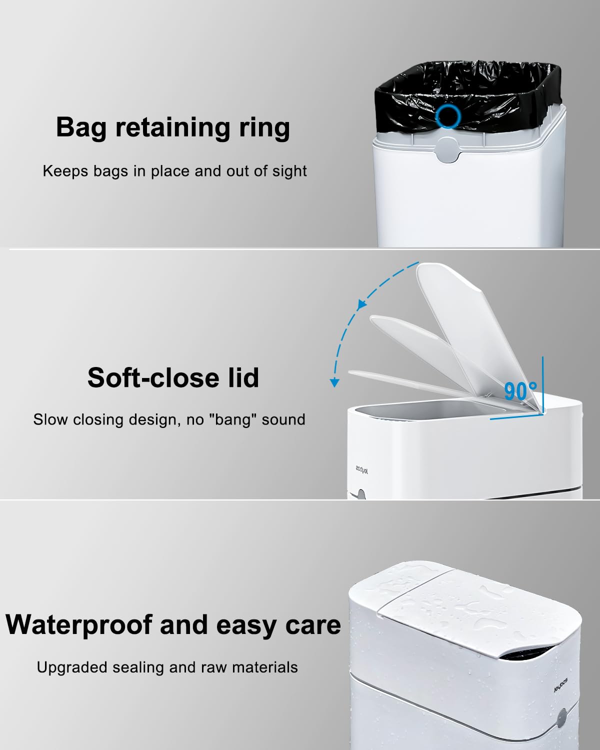 CTIME Touchless Automatic Bathroom Trash Can with Lid for Bathroom