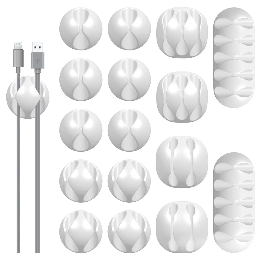 16Pack White Desk Cable Management, Adjustable Cord Organizer Clips