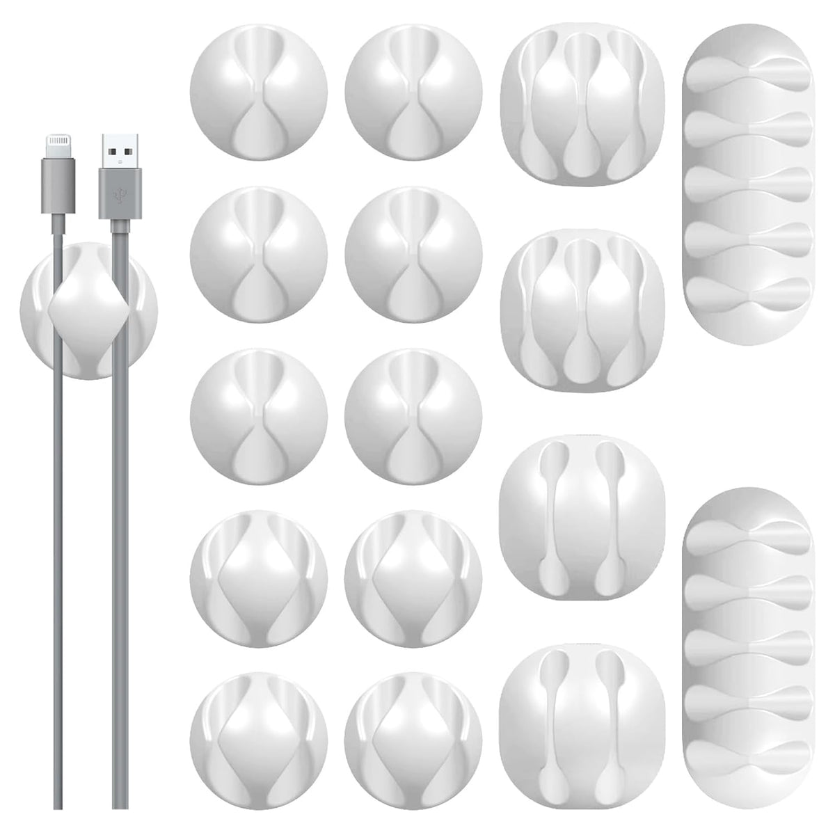16Pack White Desk Cable Management, Adjustable Cord Organizer Clips