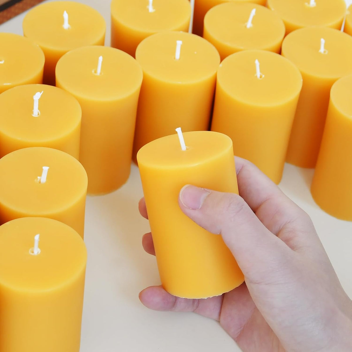 DEYBBY Pure Beeswax Pillar Candles, 2x3 Inch, 12 Pack Bulk, 30 Hr Burn Time