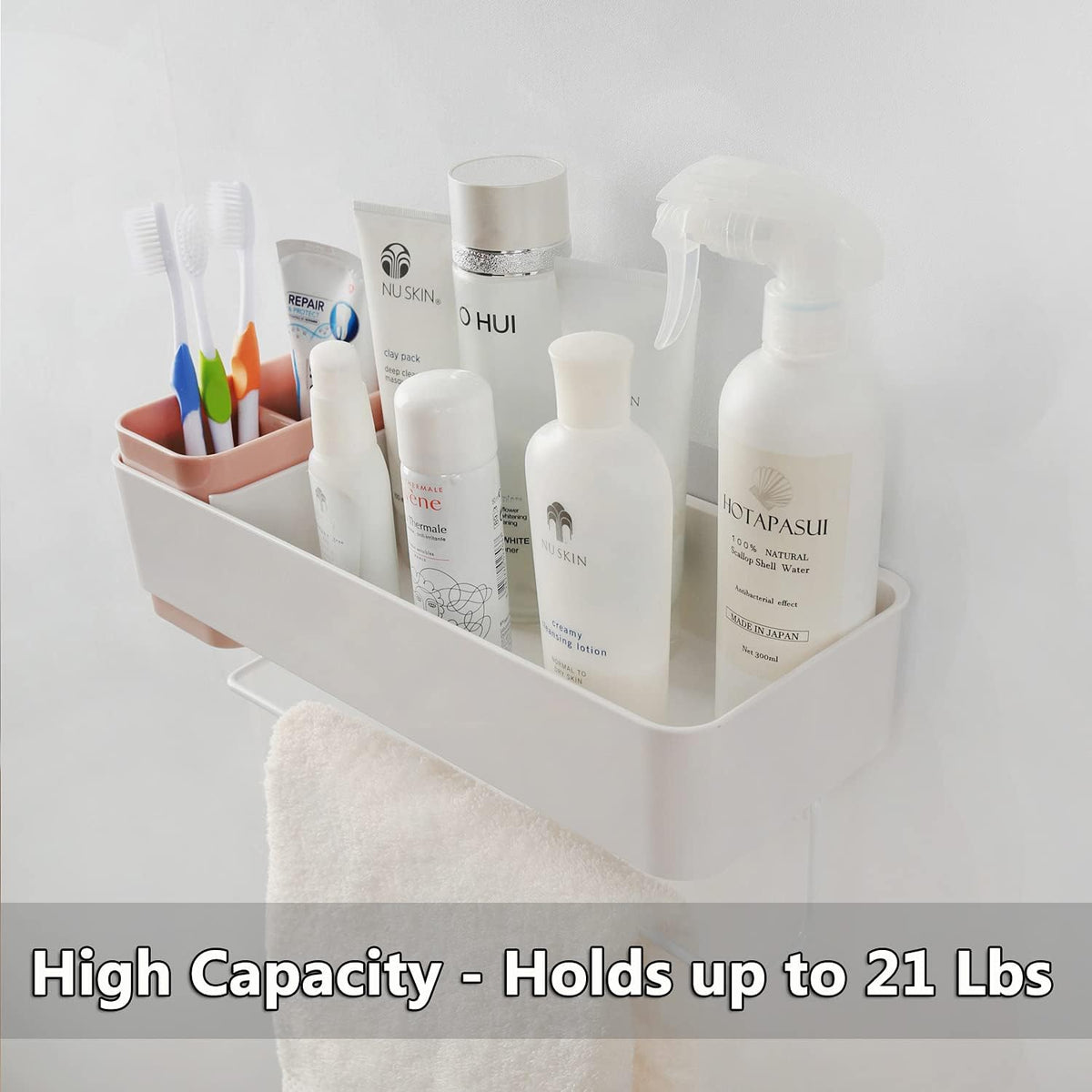 Adhesive Bathroom Wall Caddy, Bathroom Shower Organizer Hanging Shelves No Drilling Shampoo Holder Pink