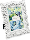 Laura Ashley 4x6 White Floral Textured Hand-Crafted Picture Frame w/Easel