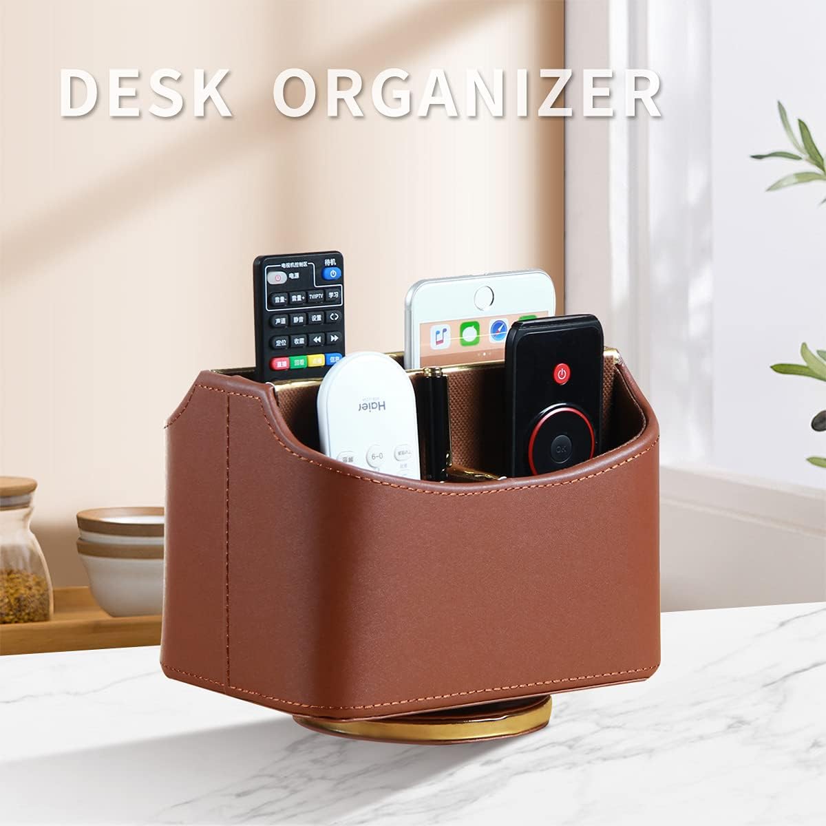 360° Swivel Remote Control Holder,TV Remote Caddy for Nightstand Table,Gold
