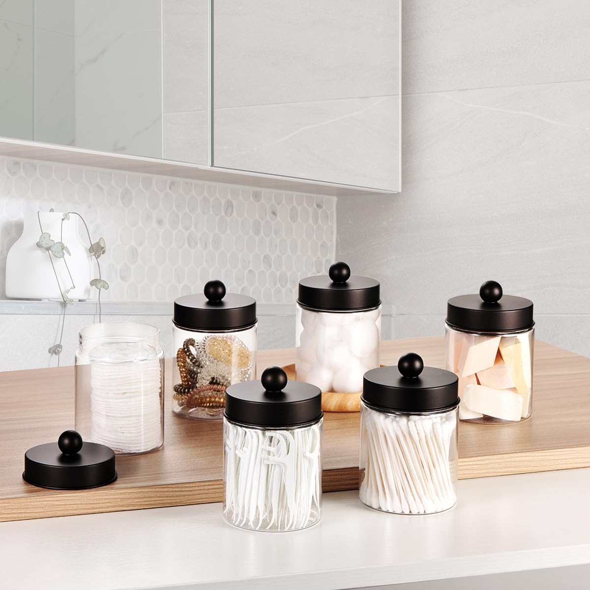 Amolliar Acrylic Apothecary Jar Bathroom Qtip Holder Bronze 4 Pack
