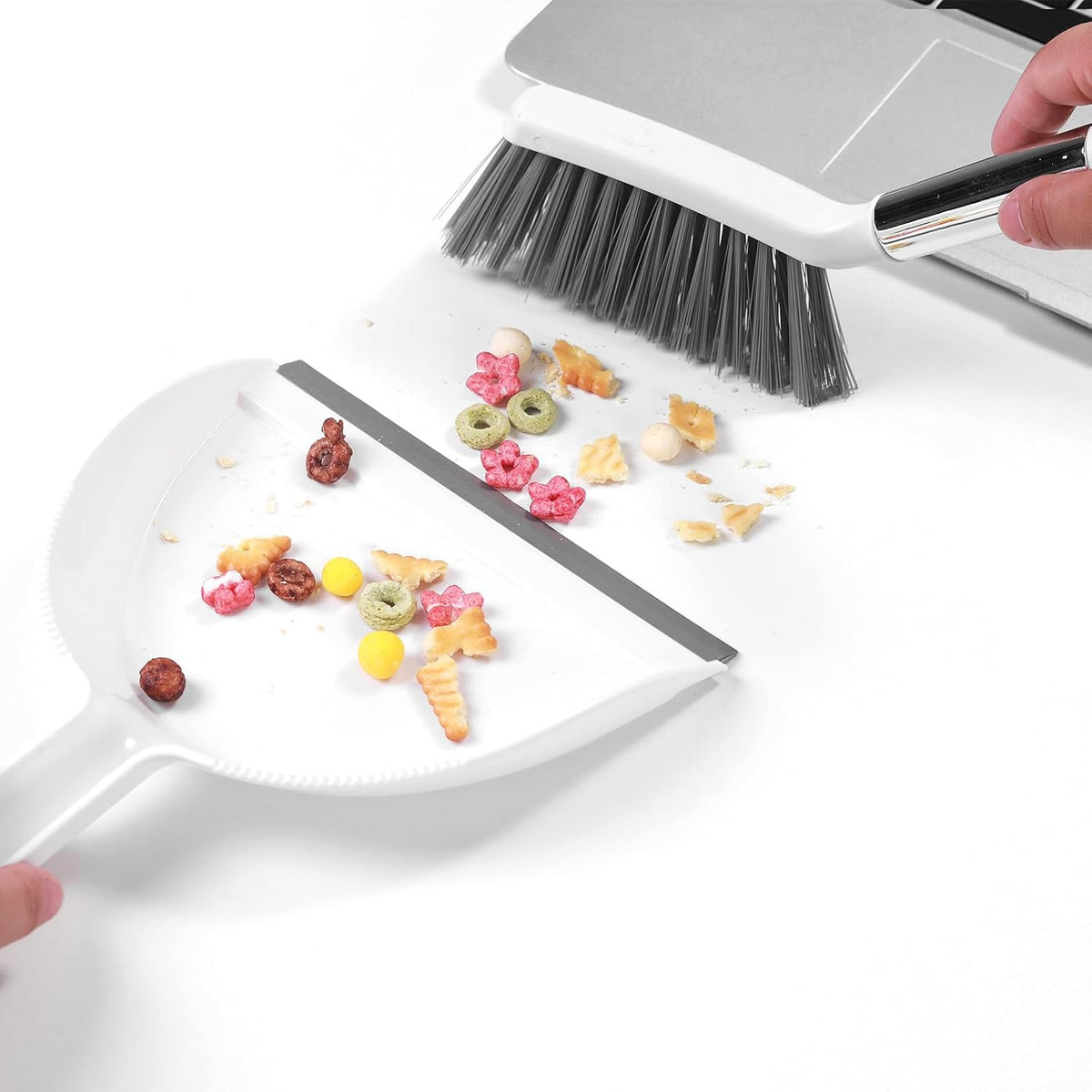 NACENA Mini Broom and Dustpan Set, Small Dust Pan and Brush Set, White&Gray