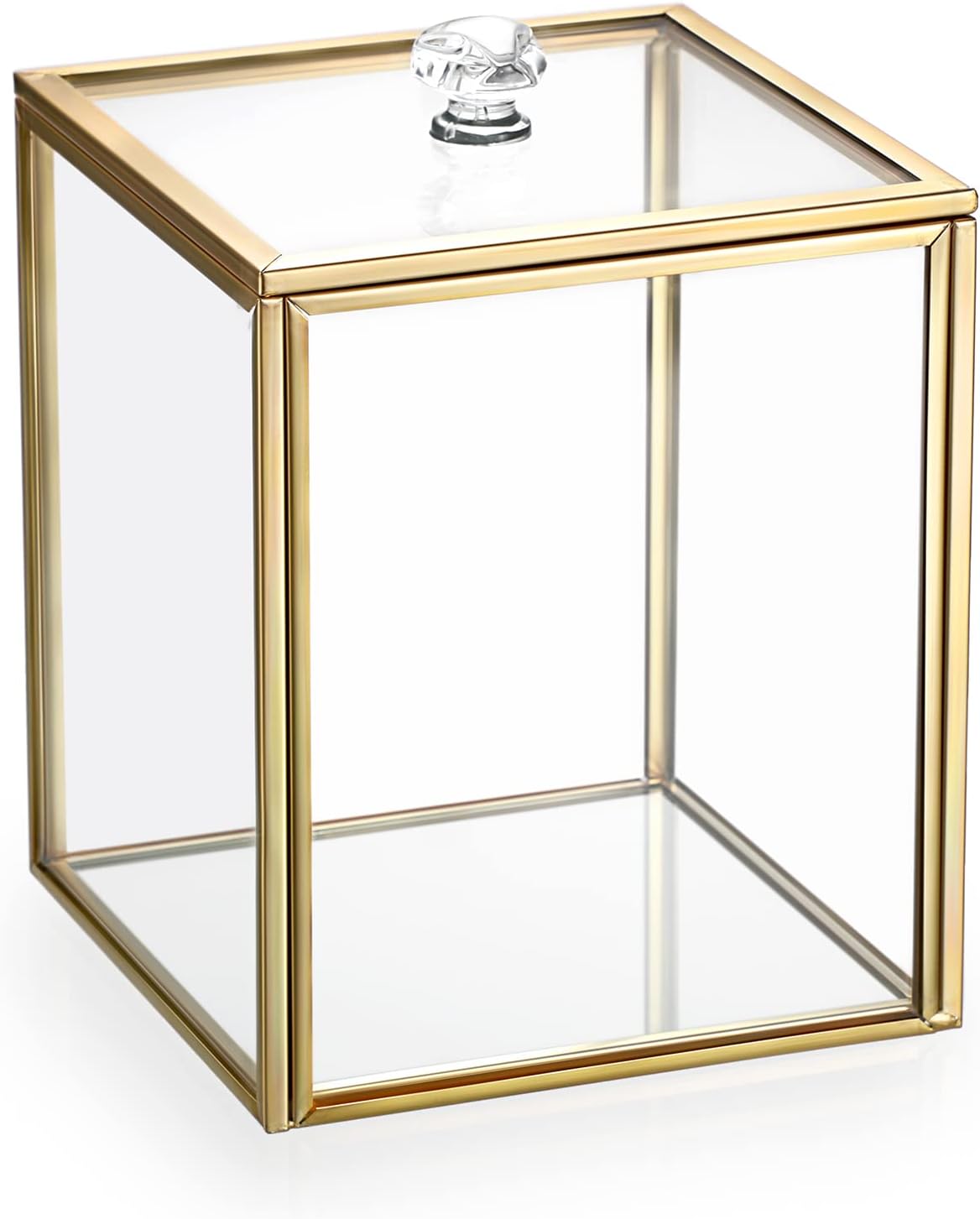 Hipiwe Gold Glass Vanity Box Vintage Apothecary Jars with Lids Cotton Pad Dispenser Qtip Holder Cotton Ball Swab Round Organizer Bathroom Canister Storage Jar for Q-tip, 3.9" L x 3.9" W x 4.7" H
