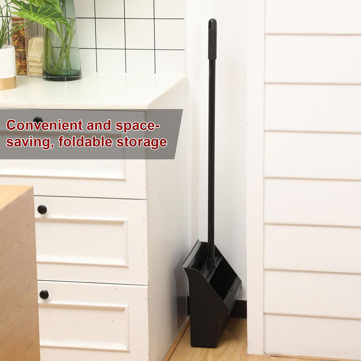 Leumoi 8 Pcs Dust Pans with Long Handle with Comb Stand up Dustpan,Black
