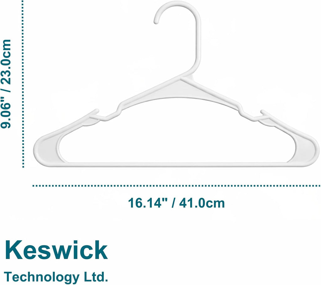 50 Pack White Plastic Hangers, Space Saving Closet Hangers with Non-Slip Notches, Durable Slim Hangers for Shirts, Dresses, Jackets, Pants