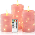 Amagic Real Wax Flameless Candles with Embedded String Lights Set of 3 Pink