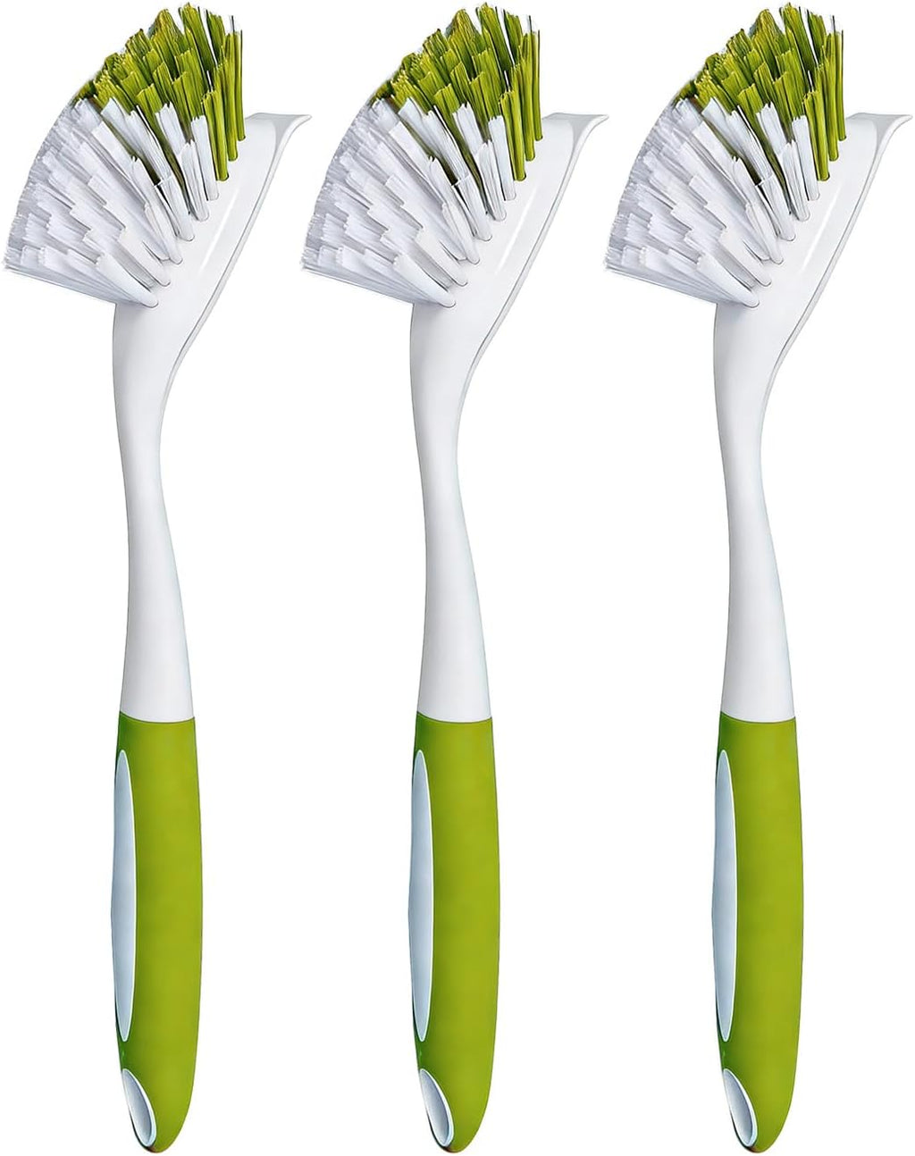 Dish Brush Scrub Brush with Handle - 3 Pack Stiff Bristles Dish Scrubber for Cleaning Dishes, Pots, Pans, Sink, Cast Iron - Hard Bristles,No Residue (Green)