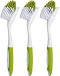 Dish Brush Scrub Brush with Handle - 3 Pack Stiff Bristles Dish Scrubber for Cleaning Dishes, Pots, Pans, Sink, Cast Iron - Hard Bristles,No Residue (Green)
