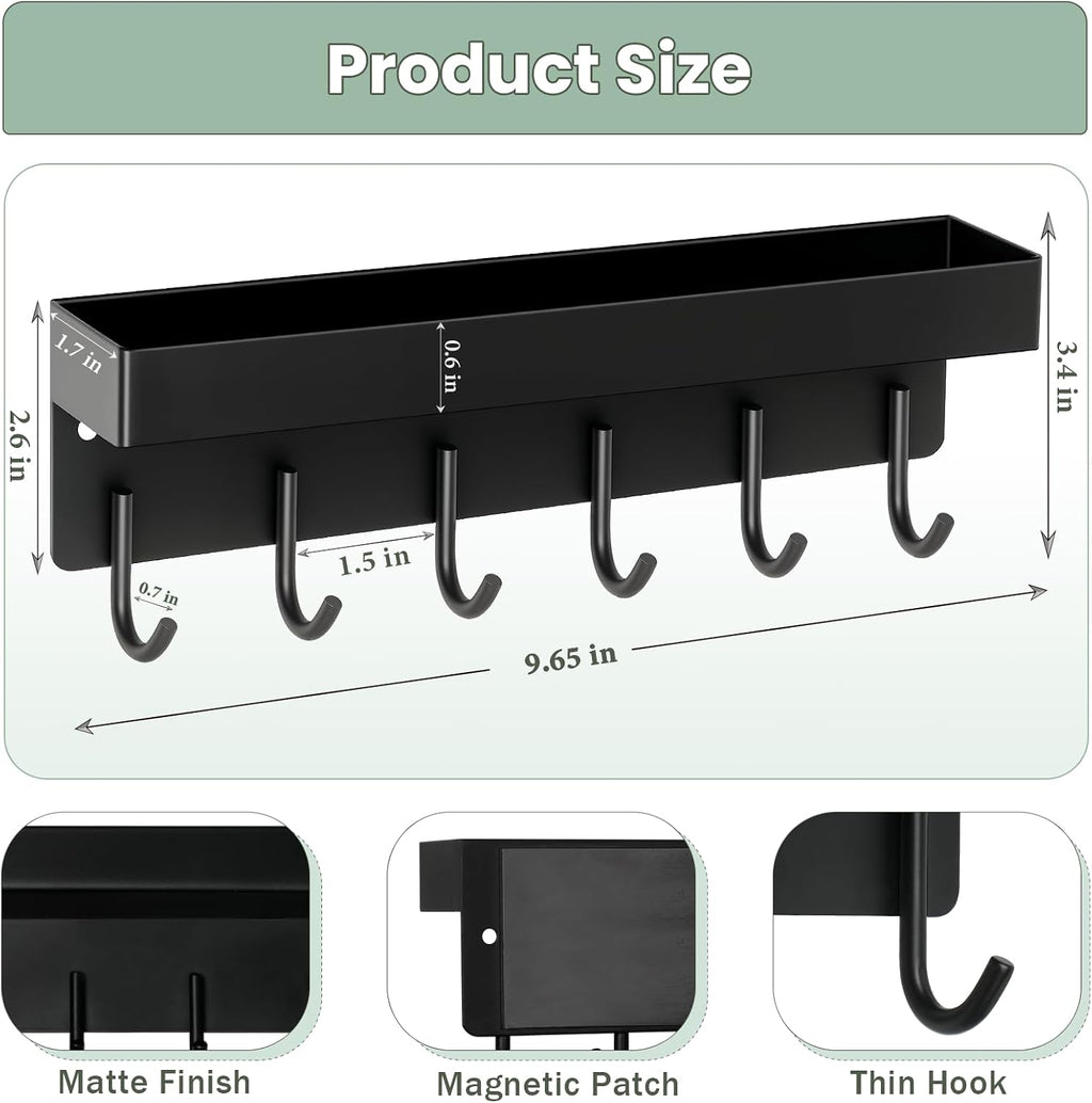 Magnetic Key Holder Wall Mount, Small Key Rack with Tray, Black
