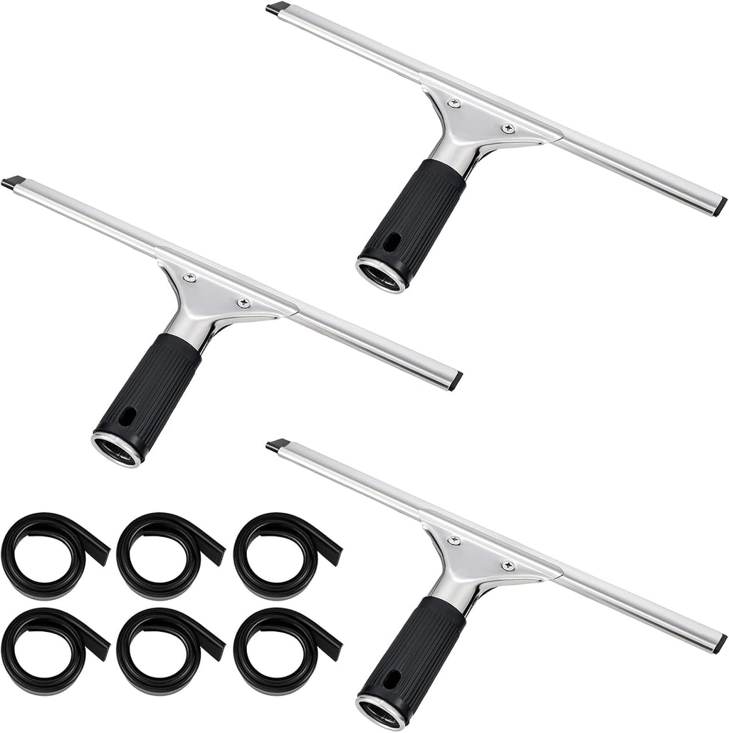 9 Pcs 12'' Window Squeegee with Replacement Rubber Blade