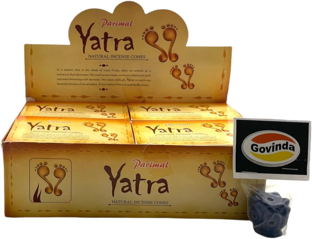Govinda Incense Cone Holder Bundle with Parimal Yatra Natural Incense Cones - 120 Cones