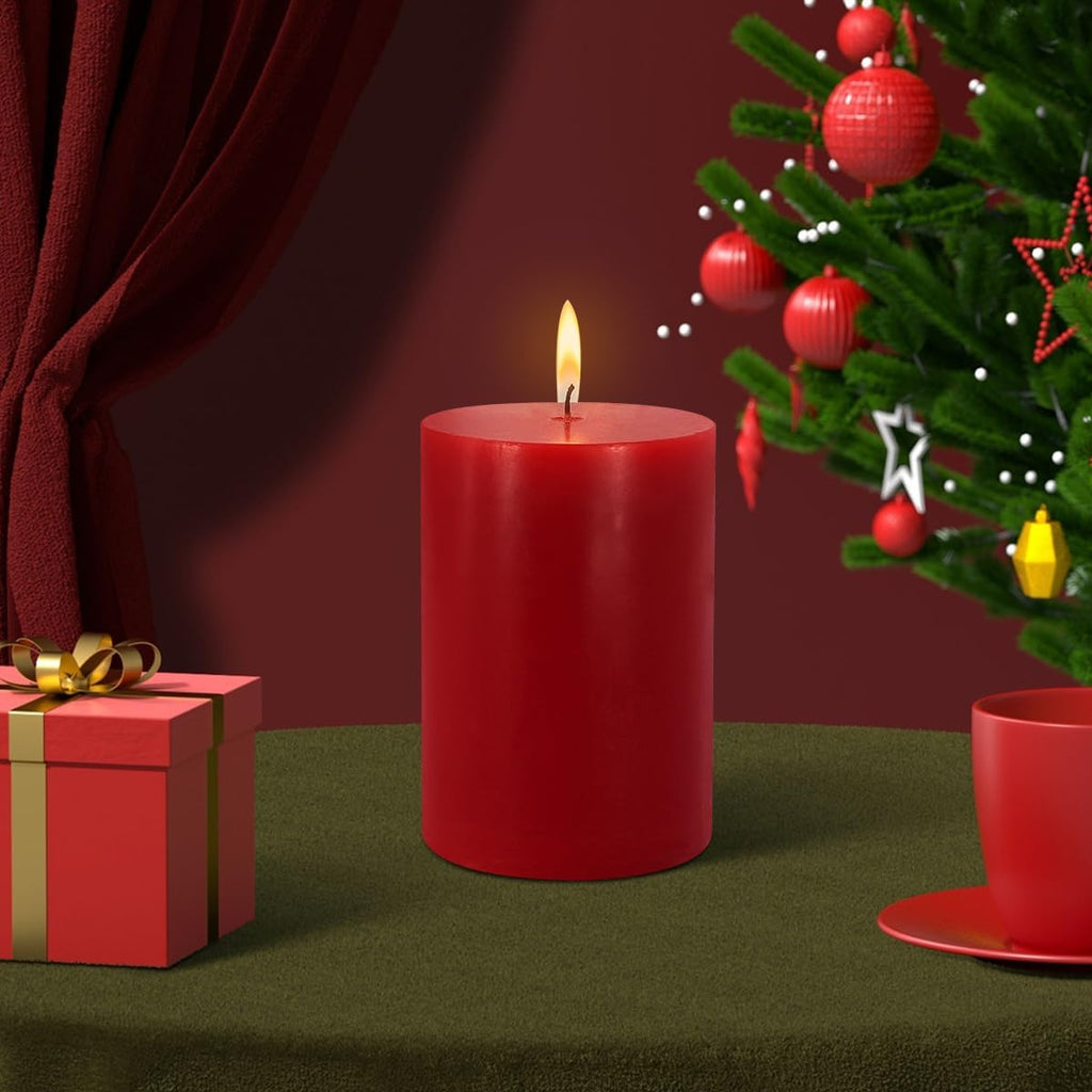6 Pk 2.75x3.25 Red Pillar Candles Unscented Dripless Home Decor