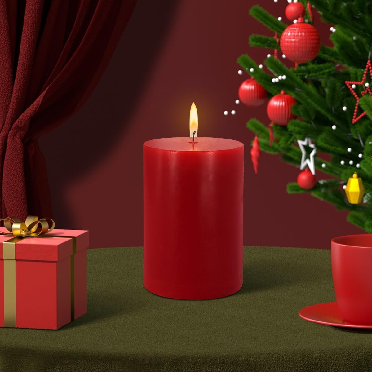 6 Pk 2.75x3.25 Red Pillar Candles Unscented Dripless Home Decor